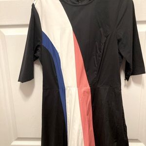 eShakti colorblock dress royal blue black coral white stripe specialevent maxi